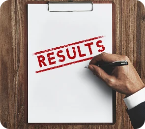 Clipboard showing results and outcome summary